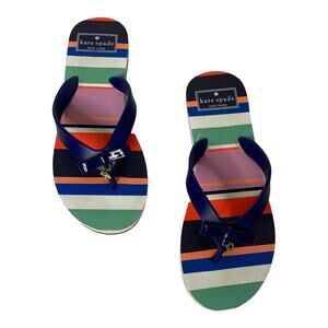 Kate Spade Women's Flip Flops Thong Stripes Sandal Blue Bow Size 5-6 Small‎